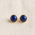 Lapis Lazuli Round Stud Earrings, 24K Gold Bezel