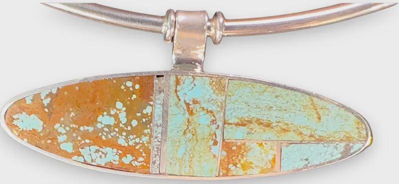 Horizon Line, Turquoise Inlay Collar Necklace, Navajo Sterling, by Harold Smith, artisan craftsmanship