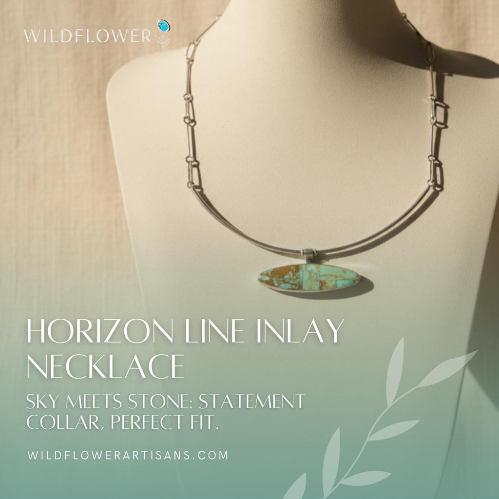 Horizon Line, Turquoise Inlay Collar Necklace, Navajo Sterling, by Harold Smith
