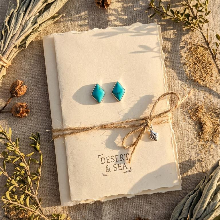 Turquoise Kite Stud Earrings, Sterling Silver, detail close-up