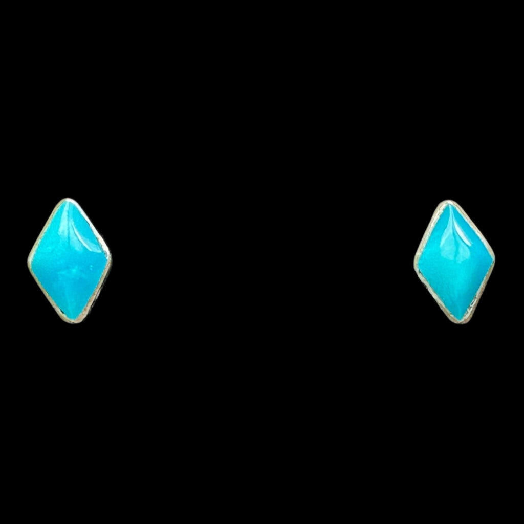 Turquoise Kite Stud Earrings, Sterling Silver, on model