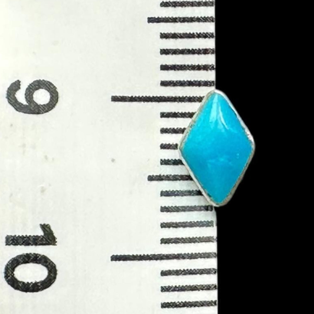 Turquoise Kite Stud Earrings, Sterling Silver, scale reference