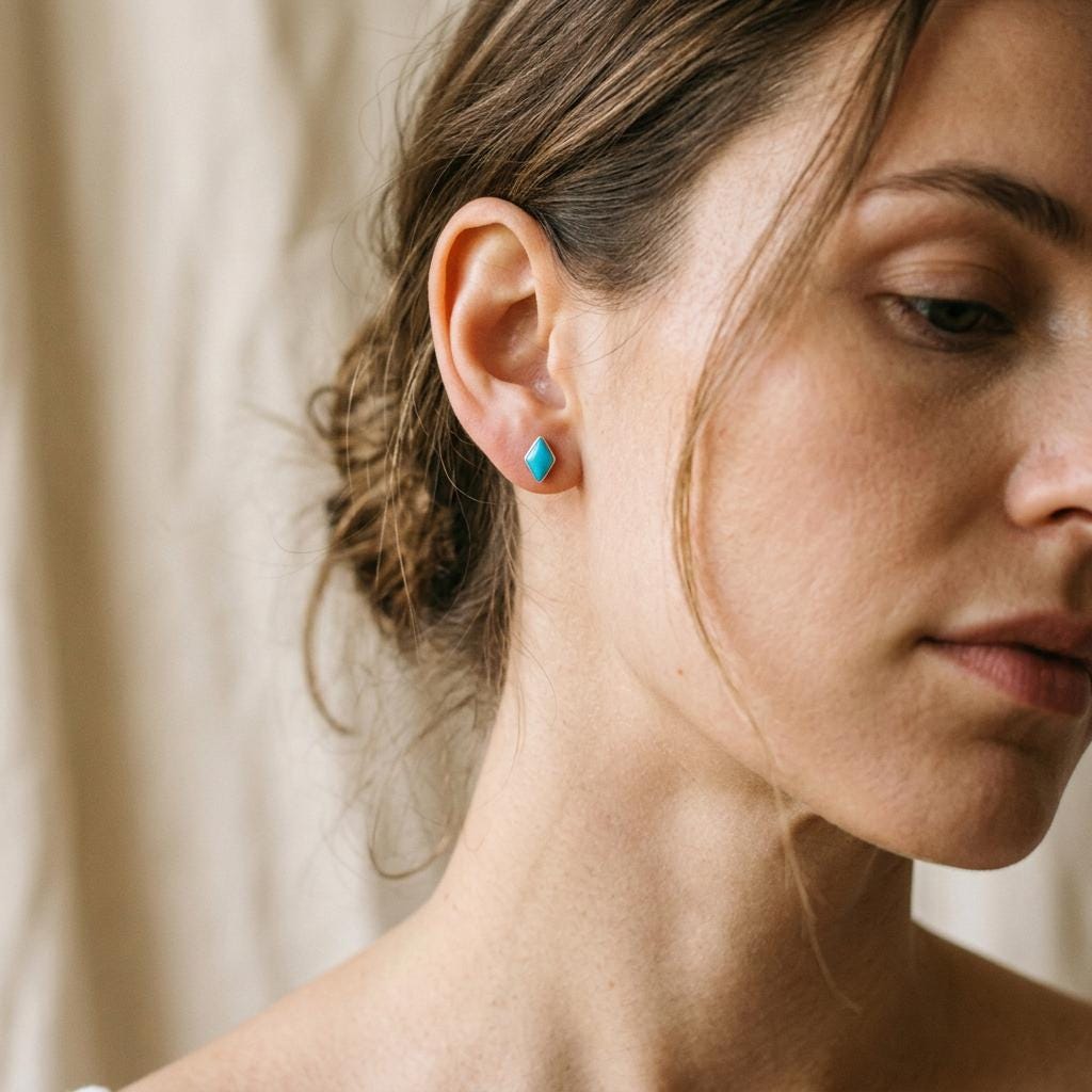 Turquoise Kite Stud Earrings, Sterling Silver, side view