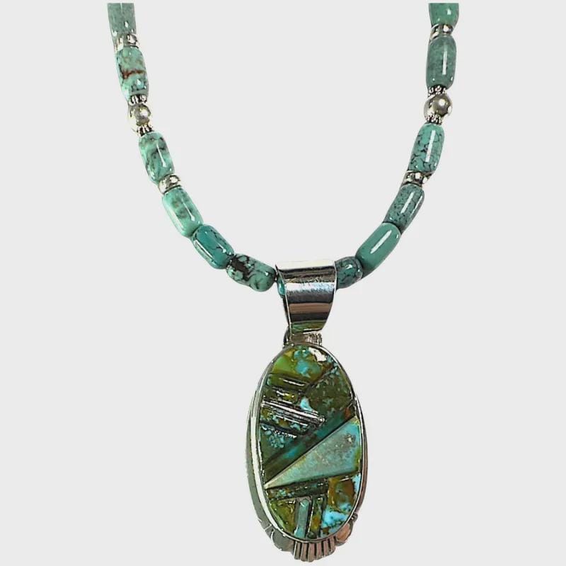 High Desert Mosaic, Turquoise Inlay Pendant Necklace, Navajo Sterling, by Rick Tolino, scale reference