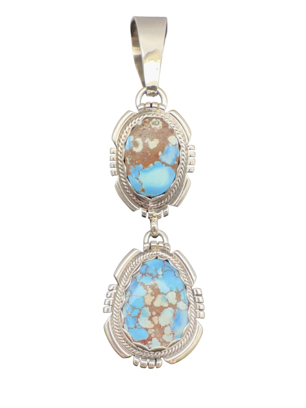 Skycrest Halo, Golden Hills Turquoise Pendant, Navajo Sterling, by Randy Billy, detail close-up