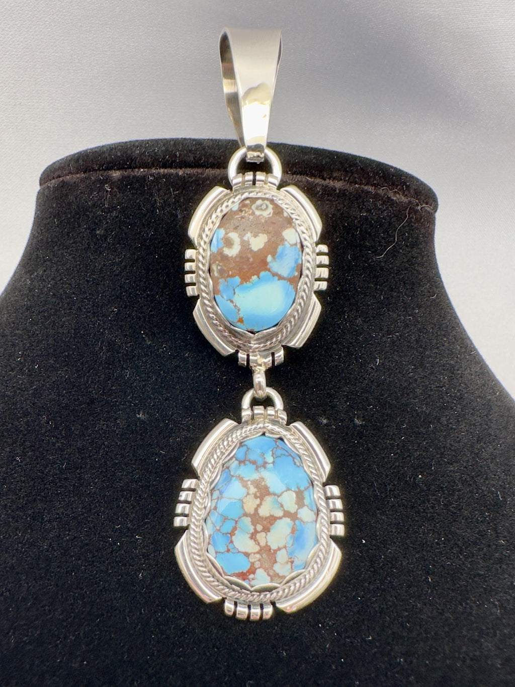 Skycrest Halo, Golden Hills Turquoise Pendant, Navajo Sterling, by Randy Billy, scale reference