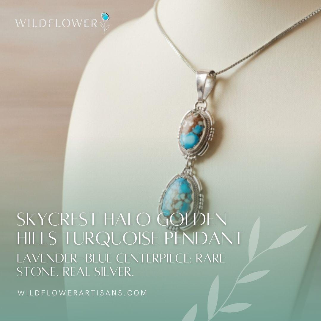 Skycrest Halo, Golden Hills Turquoise Pendant, Navajo Sterling, by Randy Billy