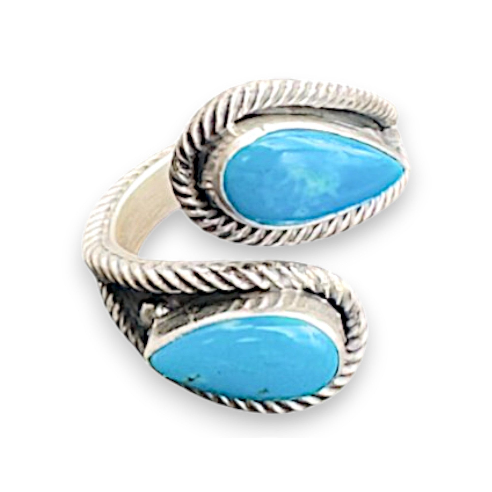 Twin Drop, Turquoise Bypass Ring, Zuni Sterling, by Kenny Lonjose, detail view
