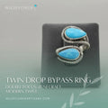 Twin Drop, Turquoise Bypass Ring, Zuni Sterling, by Kenny Lonjose