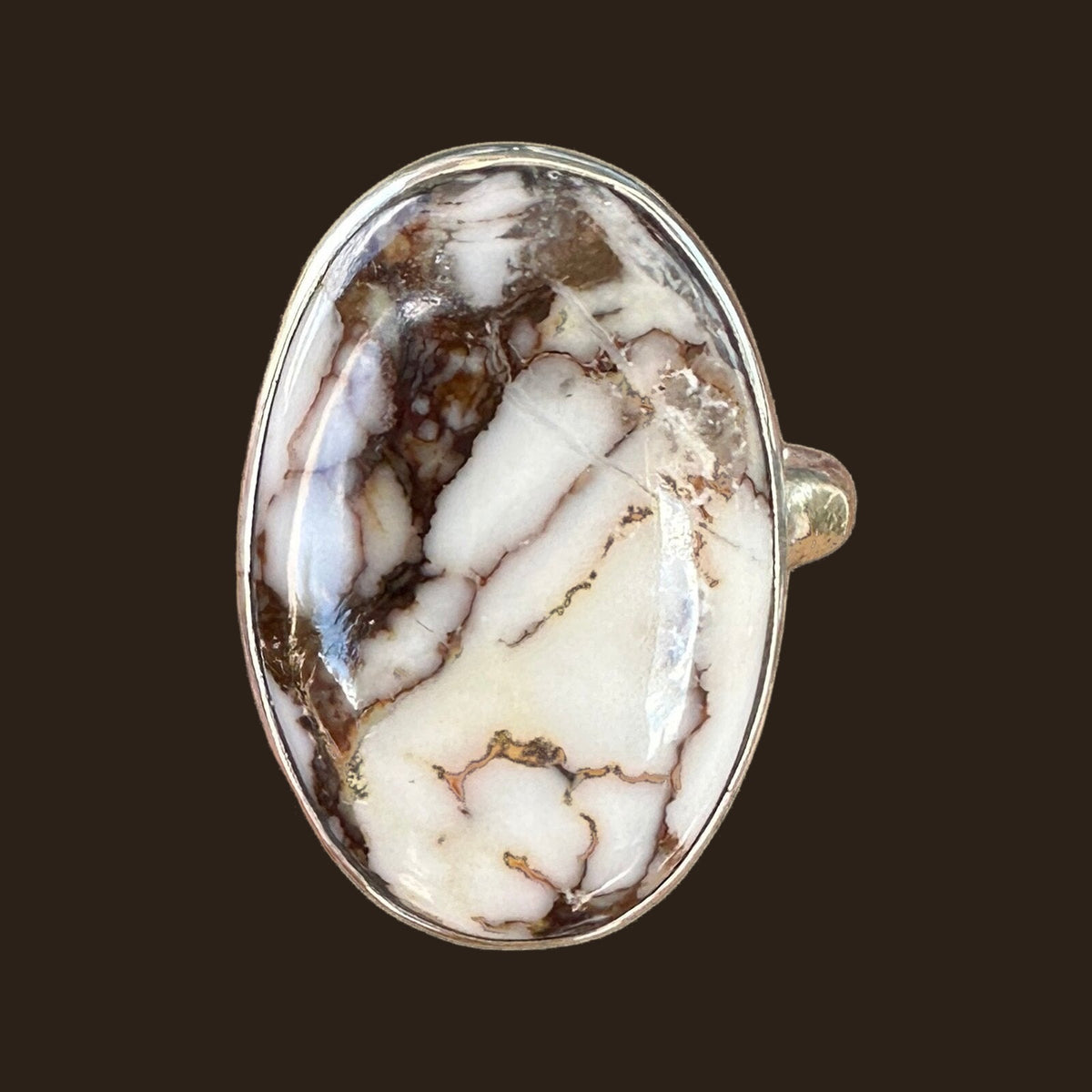 Wild Horse Stone Ring in Sterling Silver, Size 7, shown on an espresso background