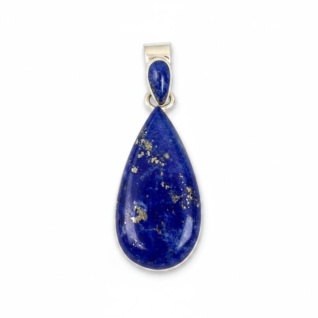 Wildflower Artisans Martinez lapis lazuli teardrop pendant with gold pyrite inclusions set in sterling silver