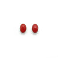 Wildflower Artisans oval spiny oyster stud earrings featuring red-orange cabochons set in polished sterling silver.