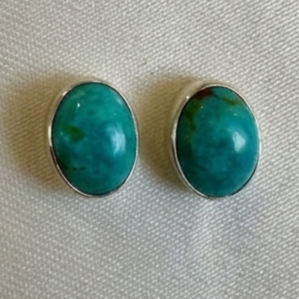 One-of-a-kind oval turquoise stud earrings in sterling silver, included in the set