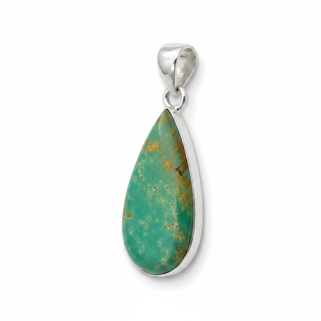 Wildflower Artisans Royston turquoise teardrop pendant in sterling silver with golden host rock matrix detail