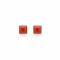 Wildflower Artisans square stud earrings featuring red-orange spiny oyster cabochons set in polished sterling silver.