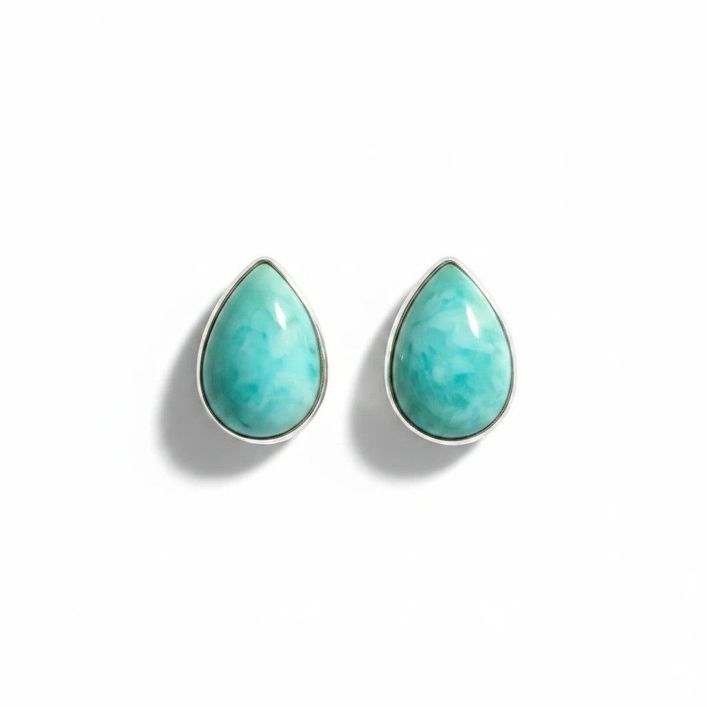 Wildflower Artisans teardrop turquoise stud earrings, 10mm, sterling silver setting. One of a kind.