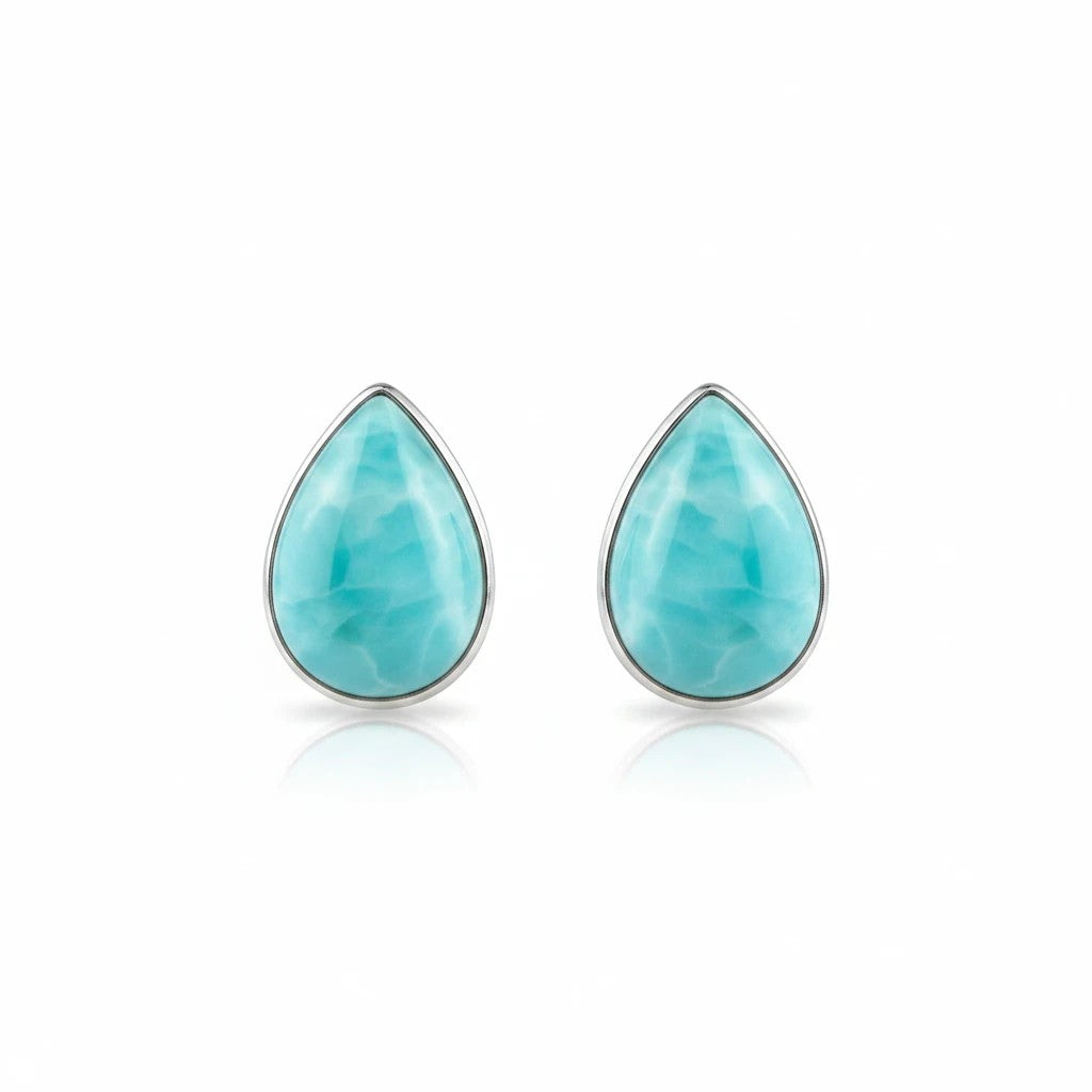Wildflower Artisans teardrop turquoise stud earrings, 10mm, sterling silver setting. One of a kind.