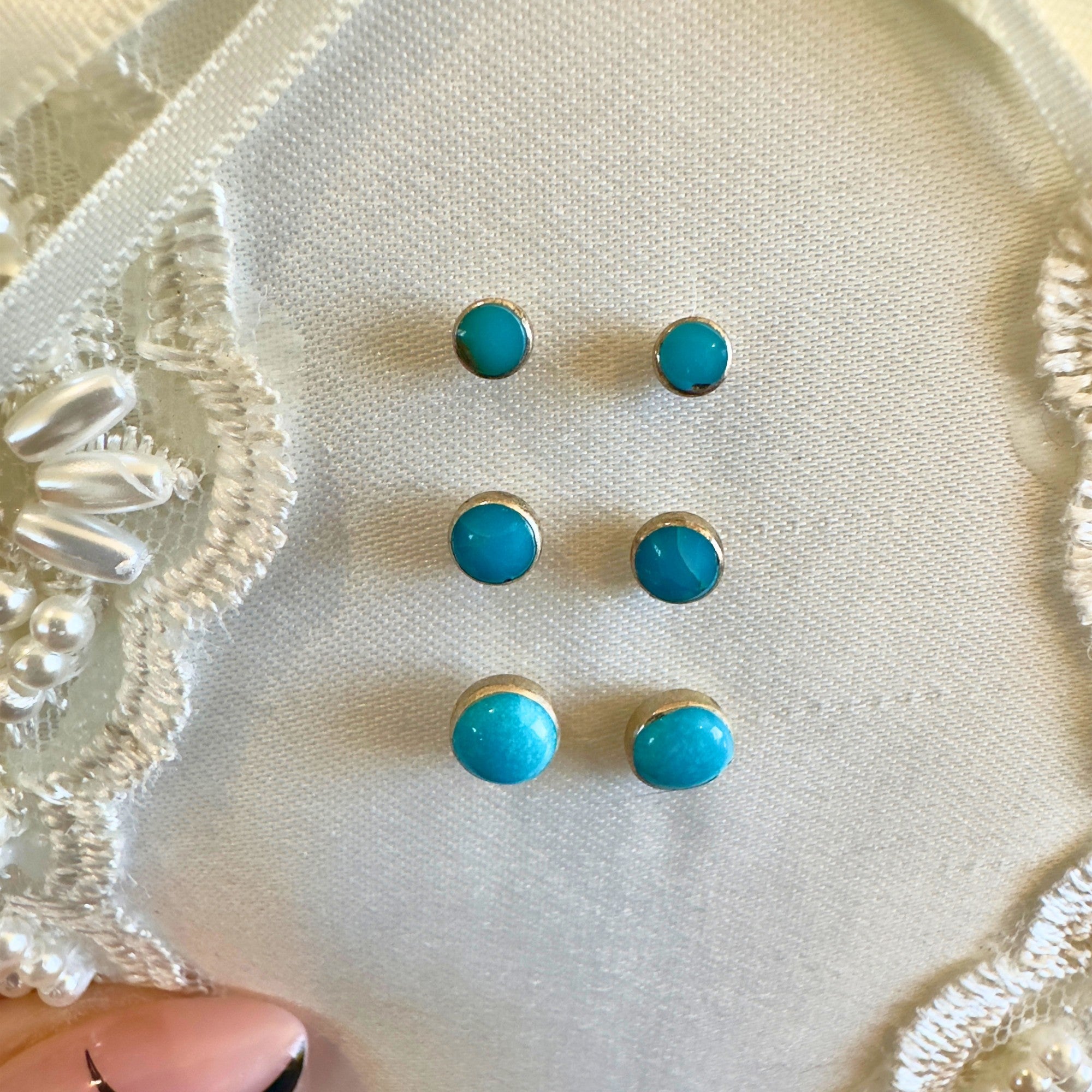 Genuine turquoise stud earrings in sterling silver
