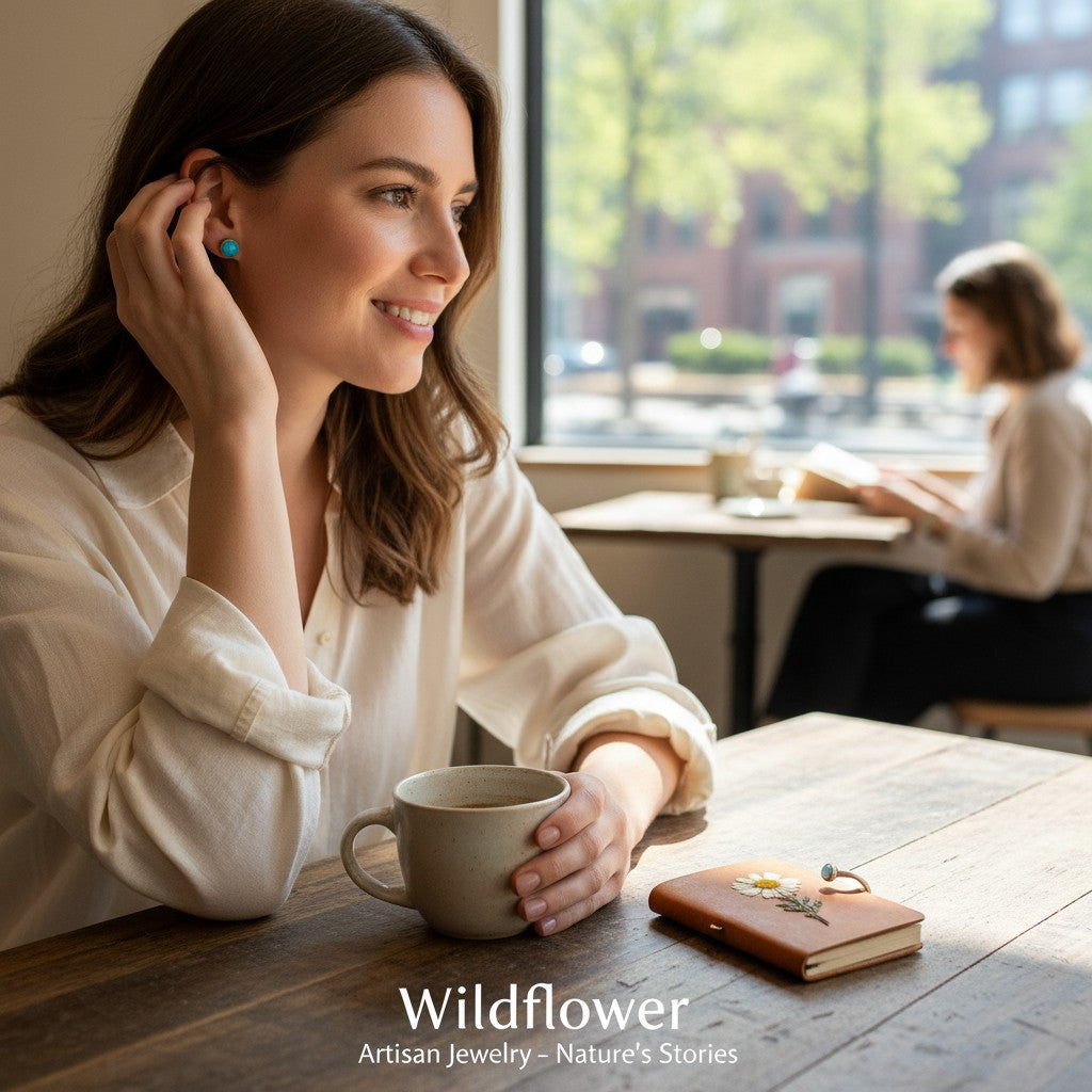 Wildflower Artisans small turquoise stud earrings in sterling silver, available in 3mm, 4mm, and 5mm sizes.
