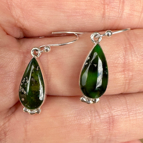 Wildflower Artisans EA Sonoran Mountain turquoise teardrop earrings in sterling silver with scalloped accents