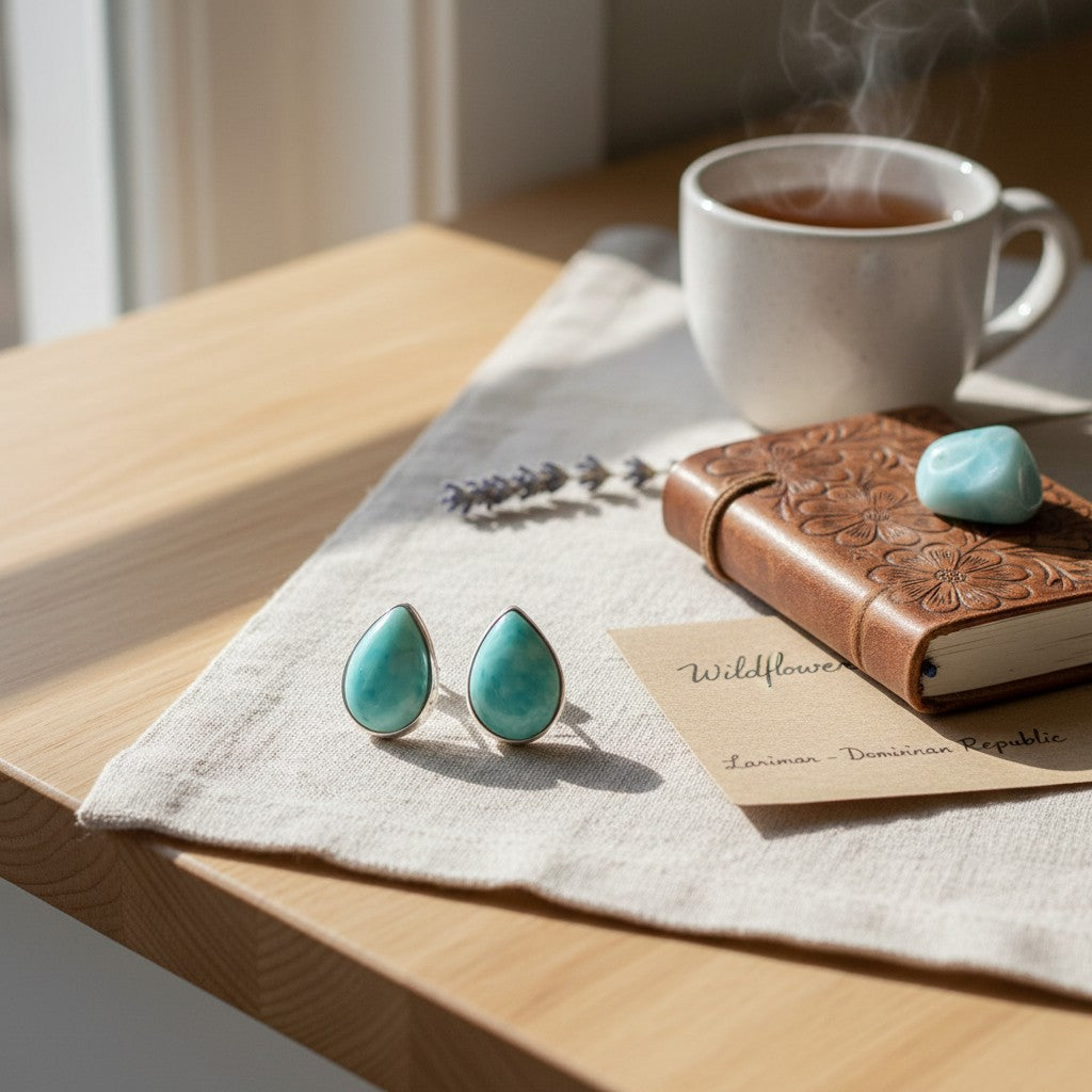 Wildflower Artisans teardrop turquoise stud earrings, 10mm, sterling silver setting. One of a kind.