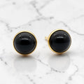 Wildflower dainty round 4mm black onyx stud earrings in 24K gold bezel setting.