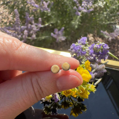 Yellow opal round stud earrings set in 14K gold