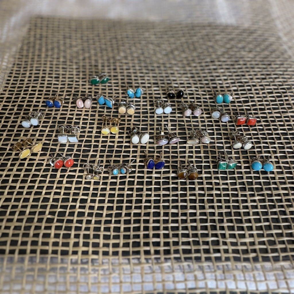 The Wildflower stud earring collection in assorted natural stones, shown together