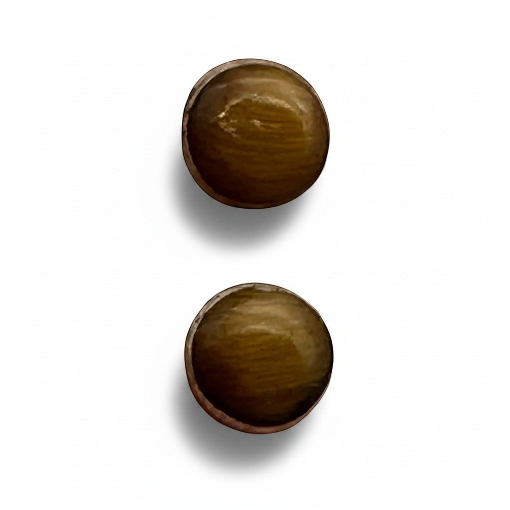 Wildflower round tiger eye stud earrings in sterling silver. 6-7mm caramel stone with chatoyant banding.
