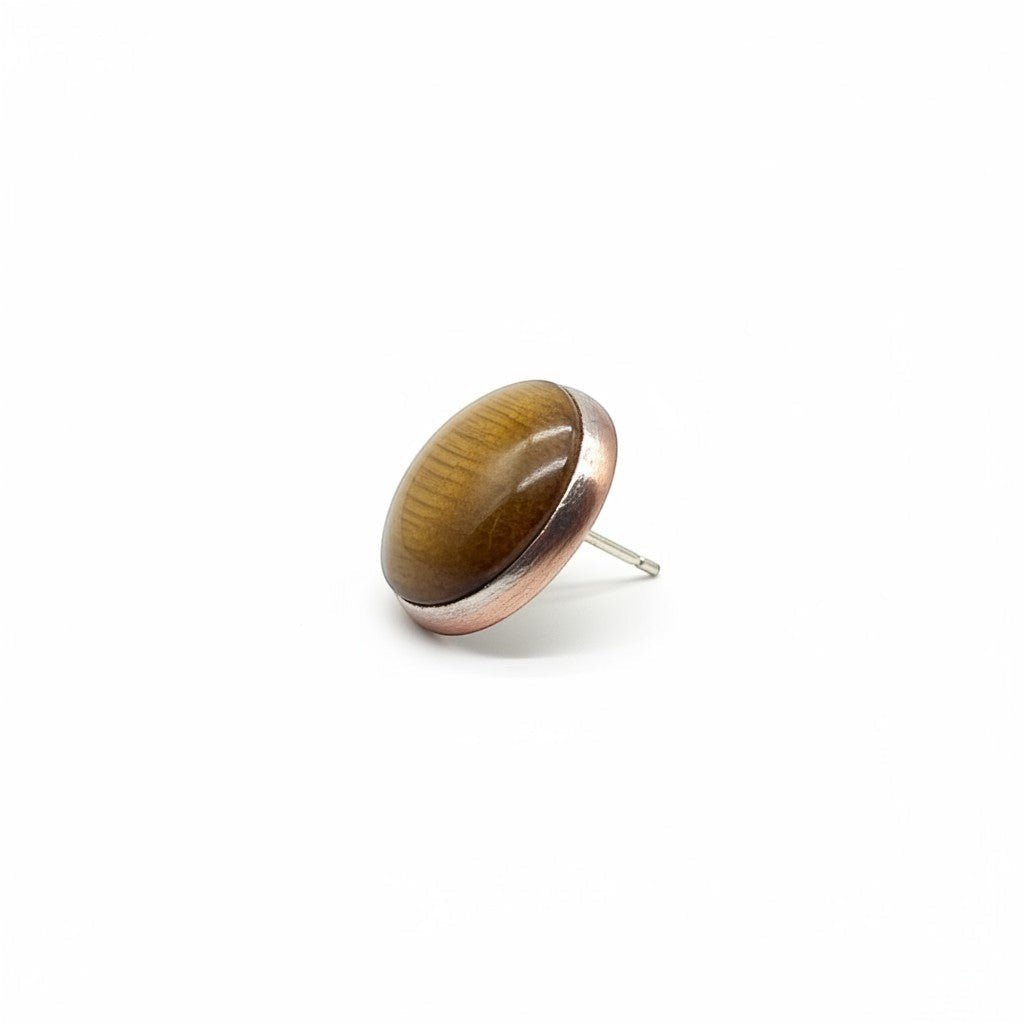 Wildflower round tiger eye stud earrings in sterling silver. Warm caramel stone with chatoyant banding.