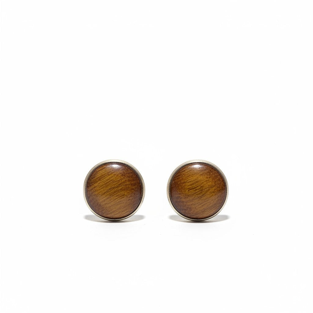 Wildflower round tiger eye stud earrings in sterling silver. Warm caramel stone with natural banding.