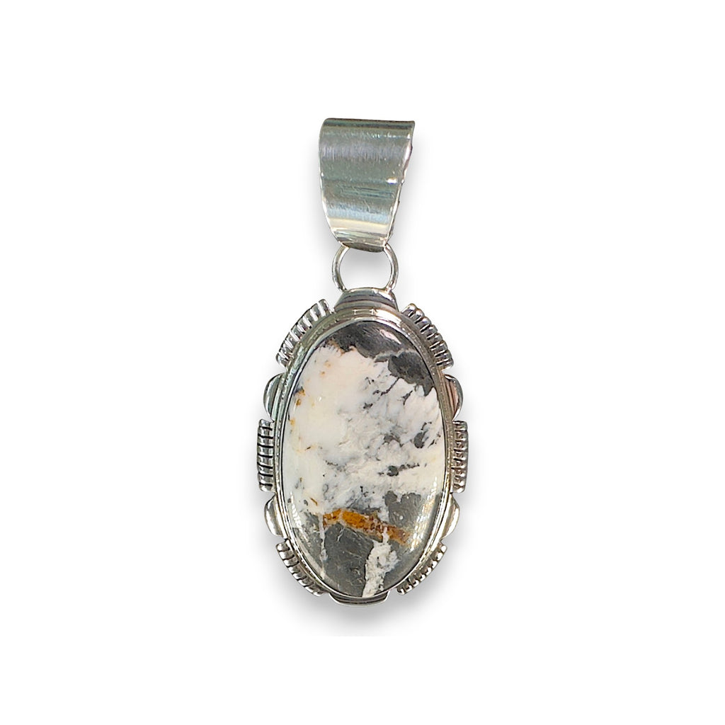 Winter Star, White Buffalo Pendant, Navajo Sterling, by Leslie Yazzie, detail view