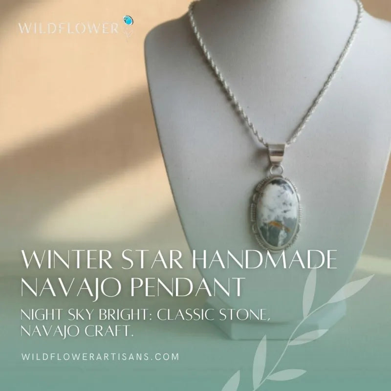 Winter Star, White Buffalo Pendant, Navajo Sterling, by Leslie Yazzie